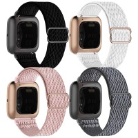 ZUQUEE 4 Pack Elastic Nylon Bands Compatible with Fitbit Versa 3/Fitbit Sense,Stretchy Fabric Sport Band for Fitbit Versa Smart Watch for Women Men